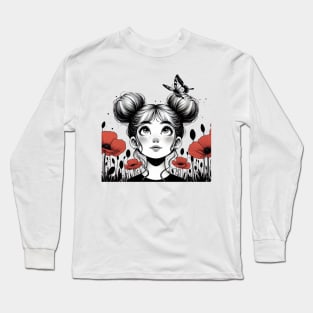 Red poppies and butterfly Long Sleeve T-Shirt